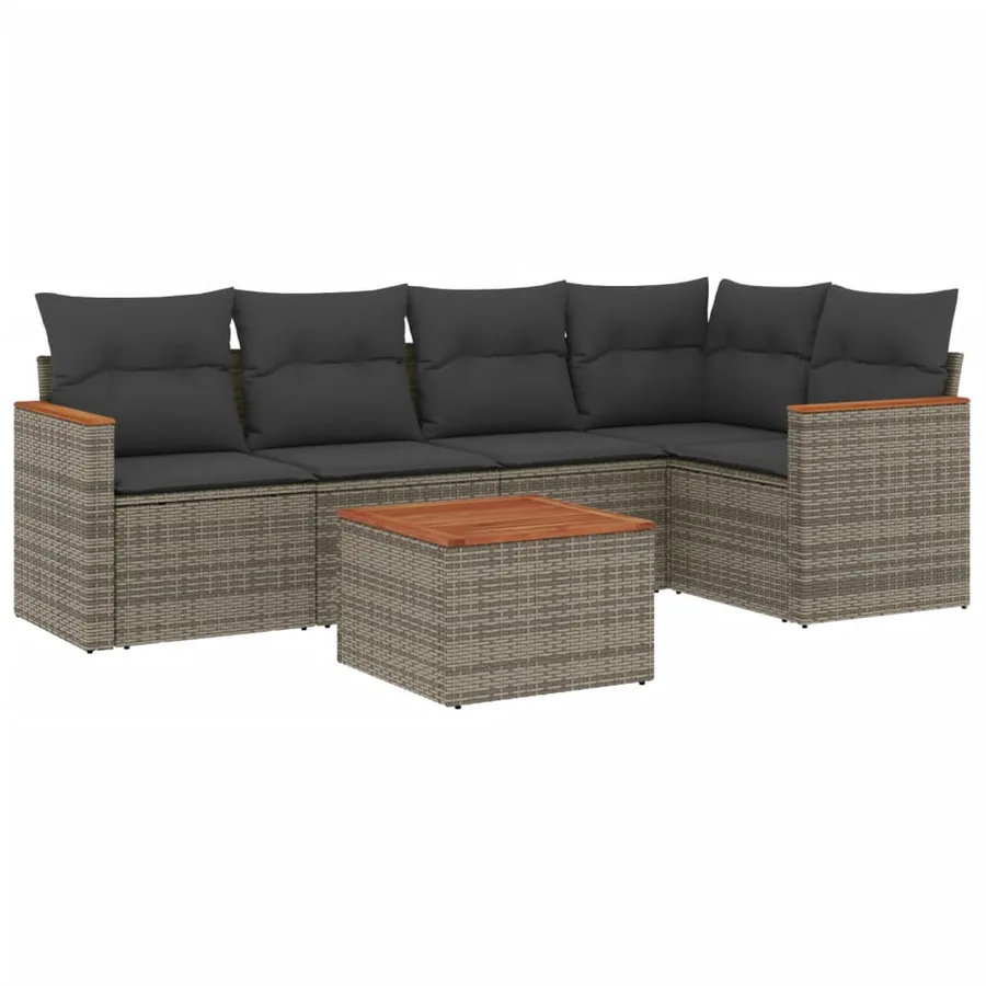 Salon de jardin 6 pcs avec coussins gris résine tressée - 2