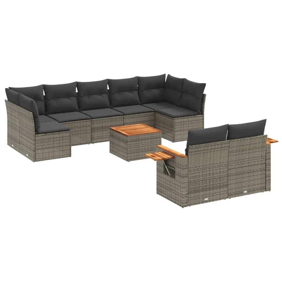Salon de jardin avec coussins 10 pcs gris résine tressée - 2