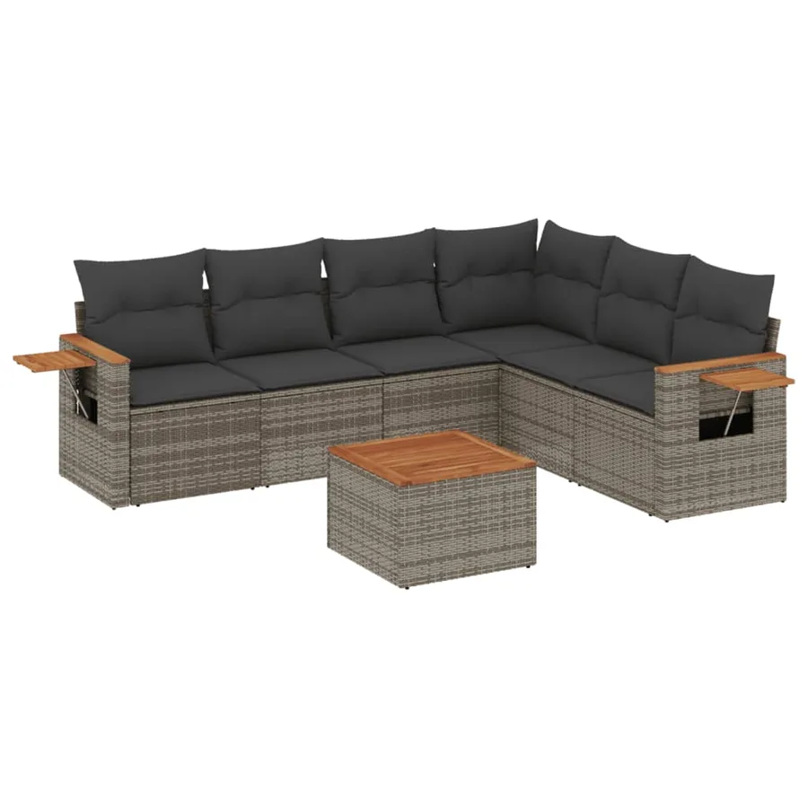 Salon de jardin avec coussins 7 pcs gris résine tressée - 2