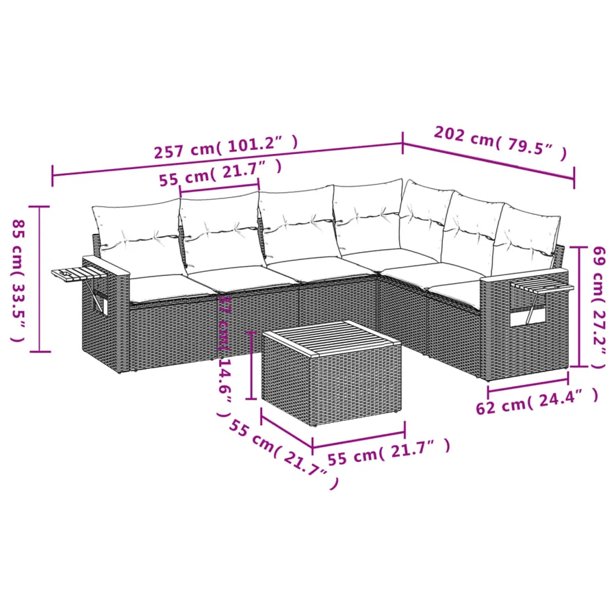 Salon de jardin avec coussins 7 pcs gris résine tressée - 9