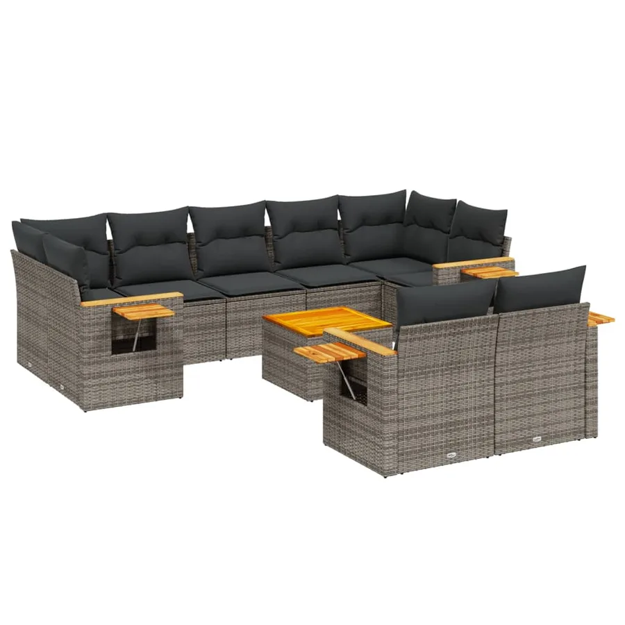 Salon de jardin avec coussins 10 pcs gris résine tressée - 2