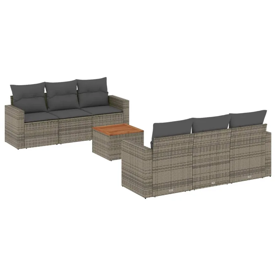 Salon de jardin avec coussins 7 pcs gris résine tressée - 2