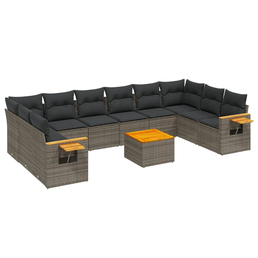 Salon de jardin 11 pcs avec coussins gris résine tressée - 2