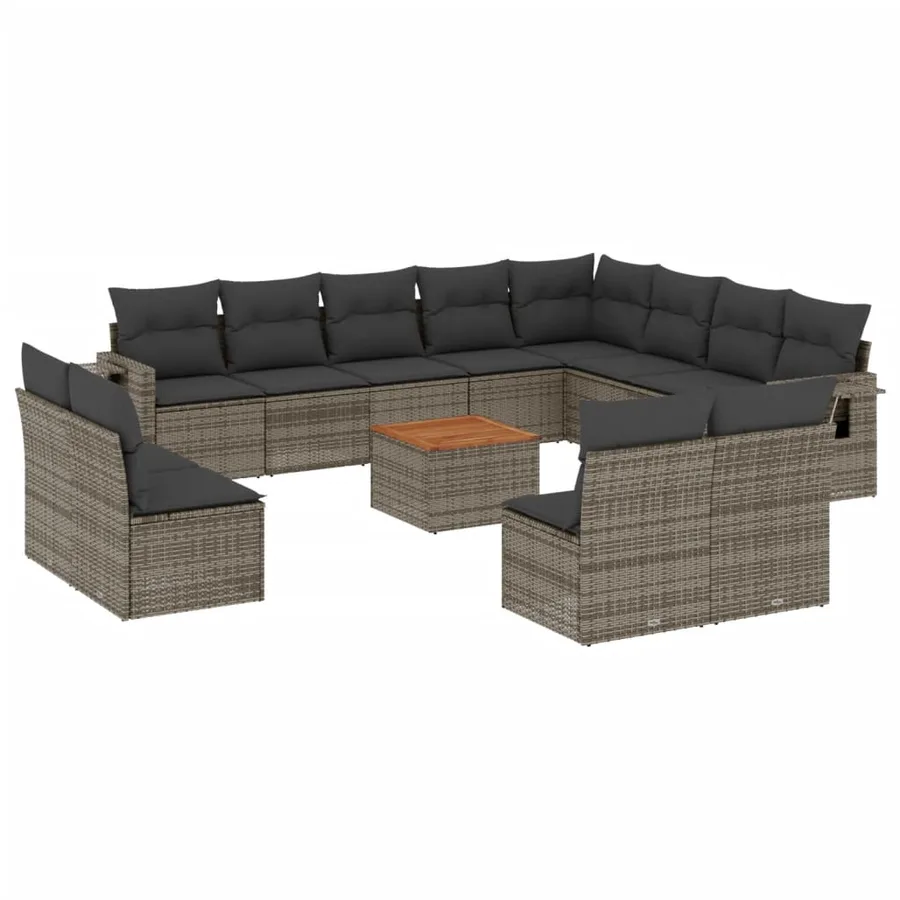 Salon de jardin avec coussins 13 pcs gris résine tressée - 2