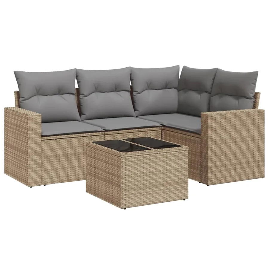 Salon de jardin avec coussins 5 pcs beige résine tressée - 2