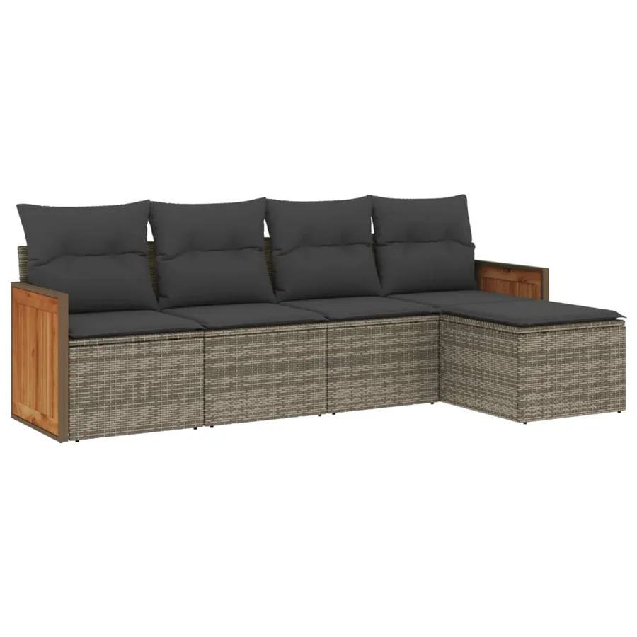 Salon de jardin 5 pcs avec coussins gris résine tressée - 2