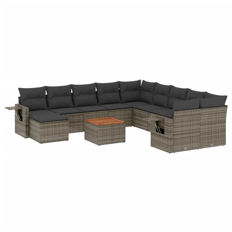Salon de jardin avec coussins 12 pcs gris résine tressée - 2