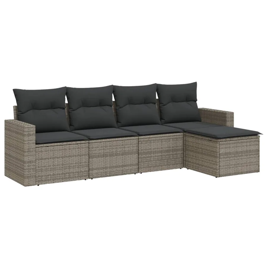 Salon de jardin 5 pcs avec coussins gris résine tressée - 2