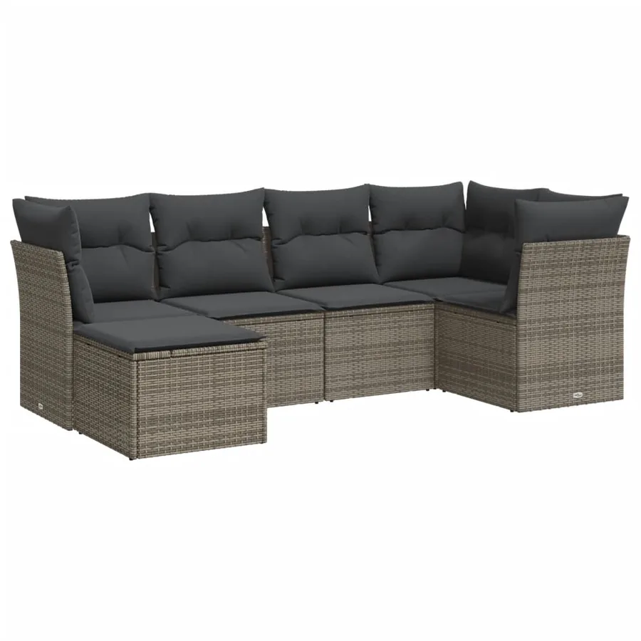 Salon de jardin 6 pcs avec coussins gris résine tressée - 2