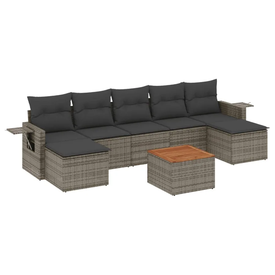 Salon de jardin 8 pcs avec coussins gris résine tressée - 2