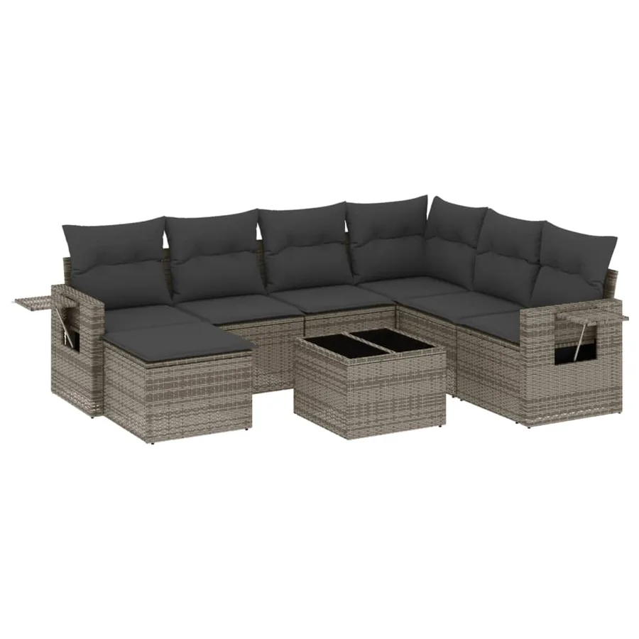 Salon de jardin 8 pcs avec coussins gris résine tressée - 2