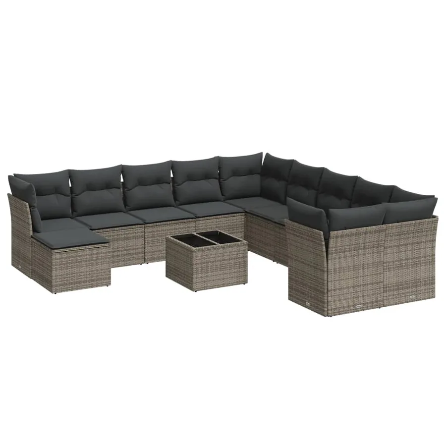 Salon de jardin avec coussins 12 pcs gris résine tressée - 2