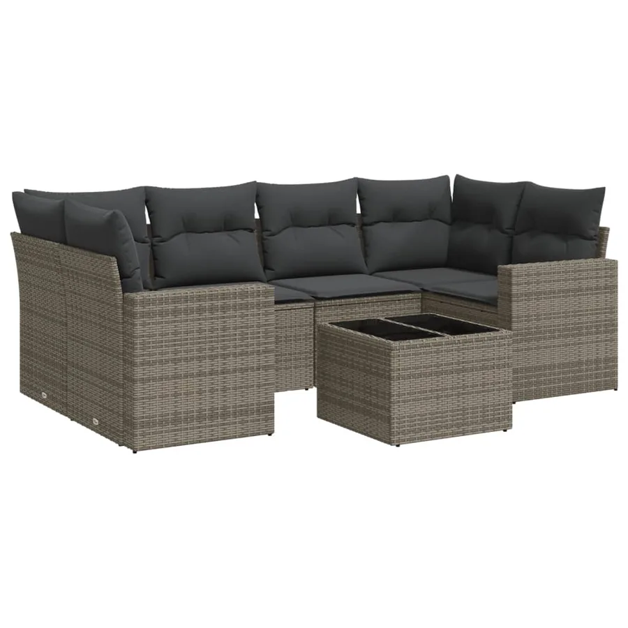 Salon de jardin avec coussins 7 pcs gris résine tressée - 2