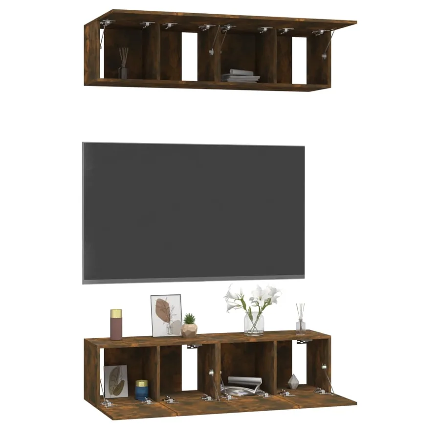 Meubles TV muraux 4 pcs Chêne fumé 60x30x30cm Bois d'ingénierie - 3