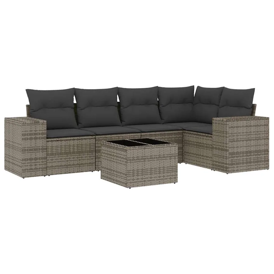 Salon de jardin 6 pcs avec coussins gris résine tressée - 2