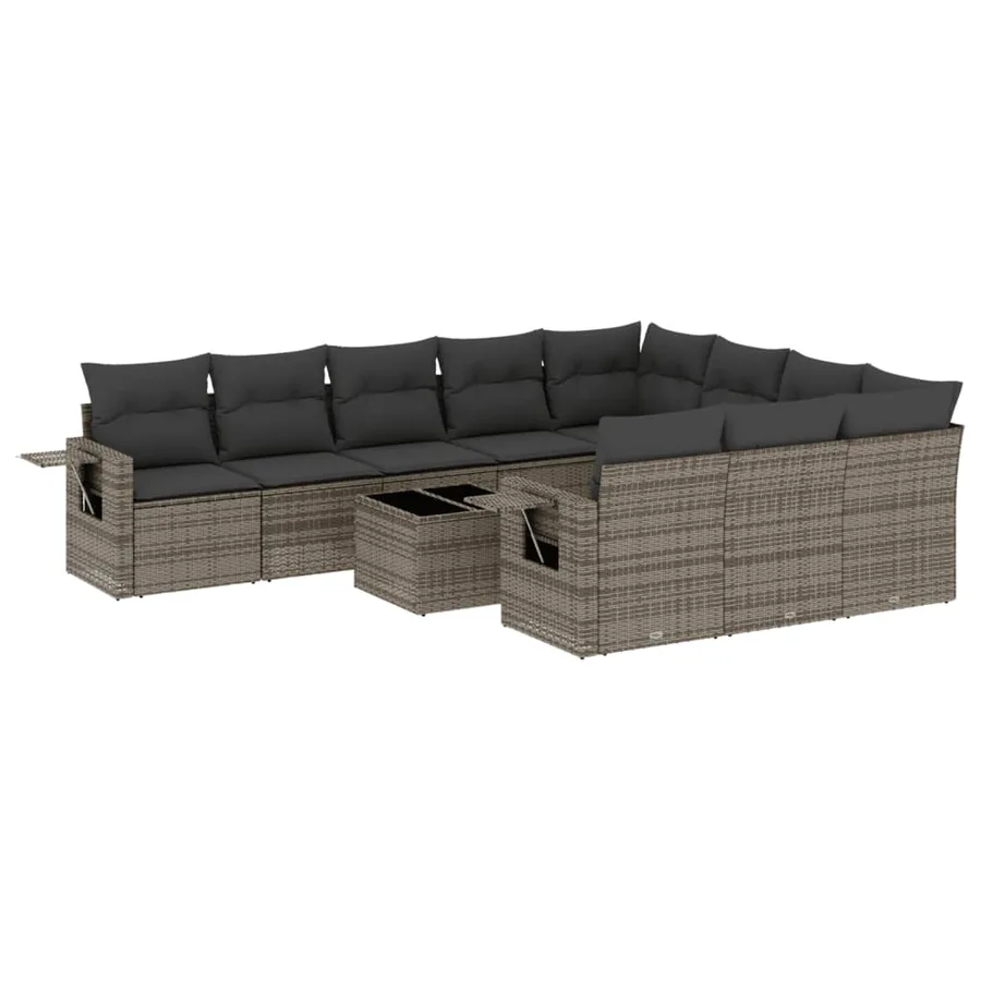 Salon de jardin 11 pcs avec coussins gris résine tressée - 2
