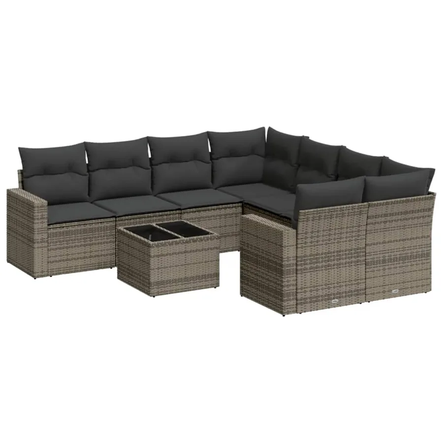 Salon de jardin 9 pcs avec coussins gris résine tressée - 2