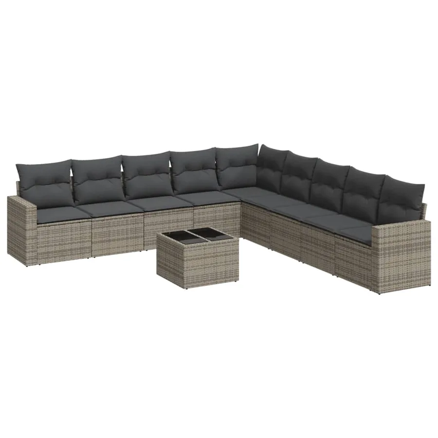 Salon de jardin avec coussins 10 pcs gris résine tressée - 2