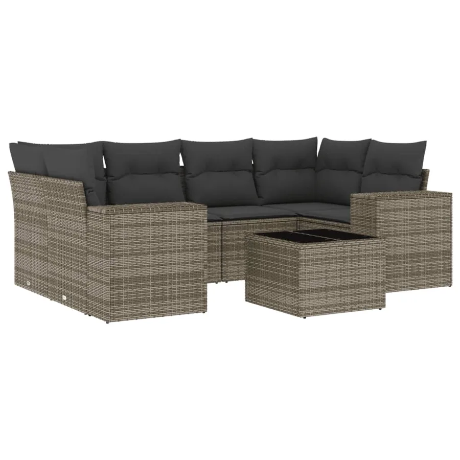 Salon de jardin avec coussins 7 pcs gris résine tressée - 2