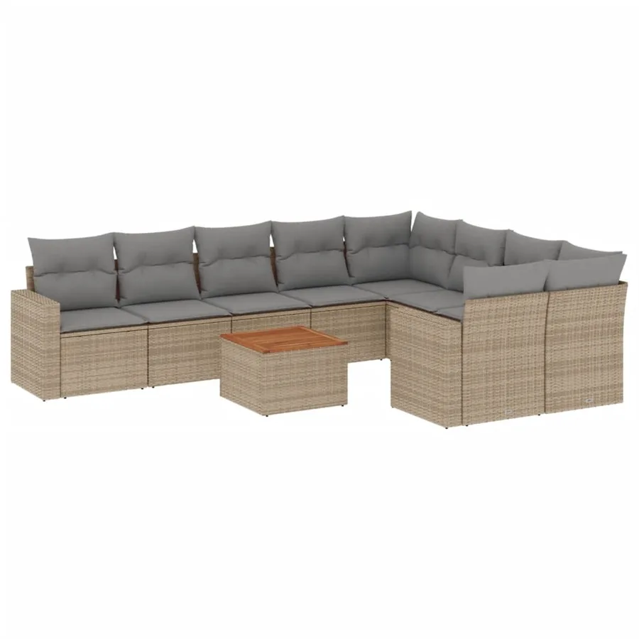 Salon de jardin et coussins 10 pcs mélange beige résine tressée - 2