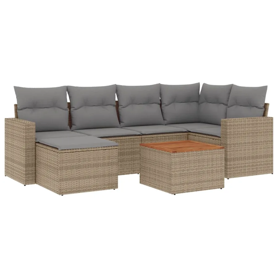 Salon de jardin avec coussins 7pcs mélange beige résine tressée - 2