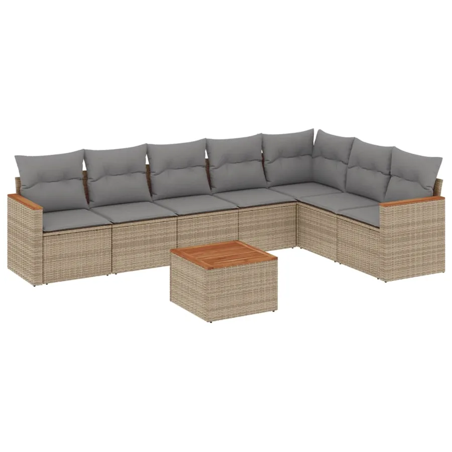 Salon de jardin avec coussins 8 pcs beige résine tressée - 2