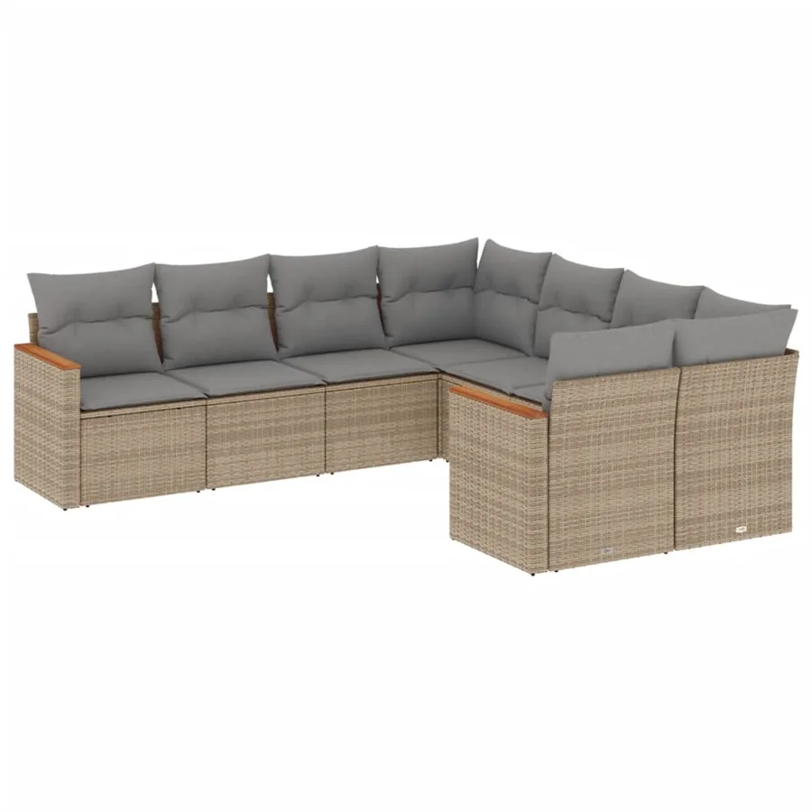 Salon de jardin avec coussins 8 pcs beige résine tressée - 2