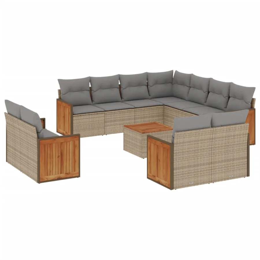 Salon de jardin avec coussins 12 pcs beige résine tressée - 2