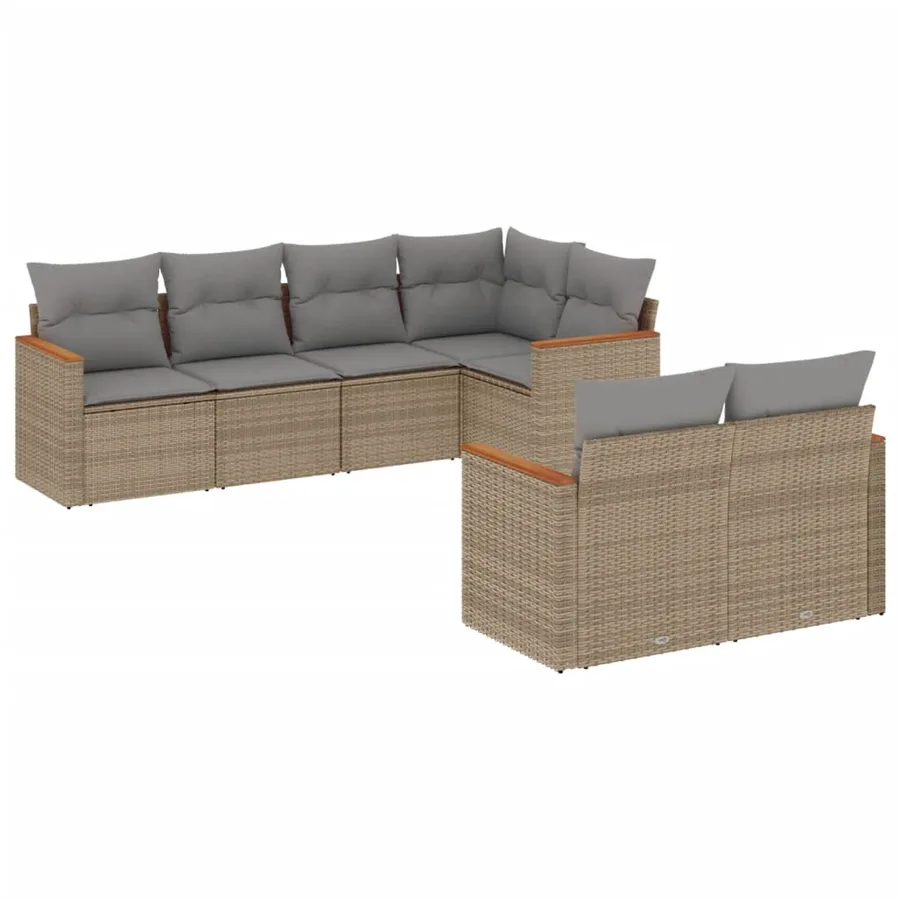 Salon de jardin avec coussins 7 pcs beige résine tressée - 2