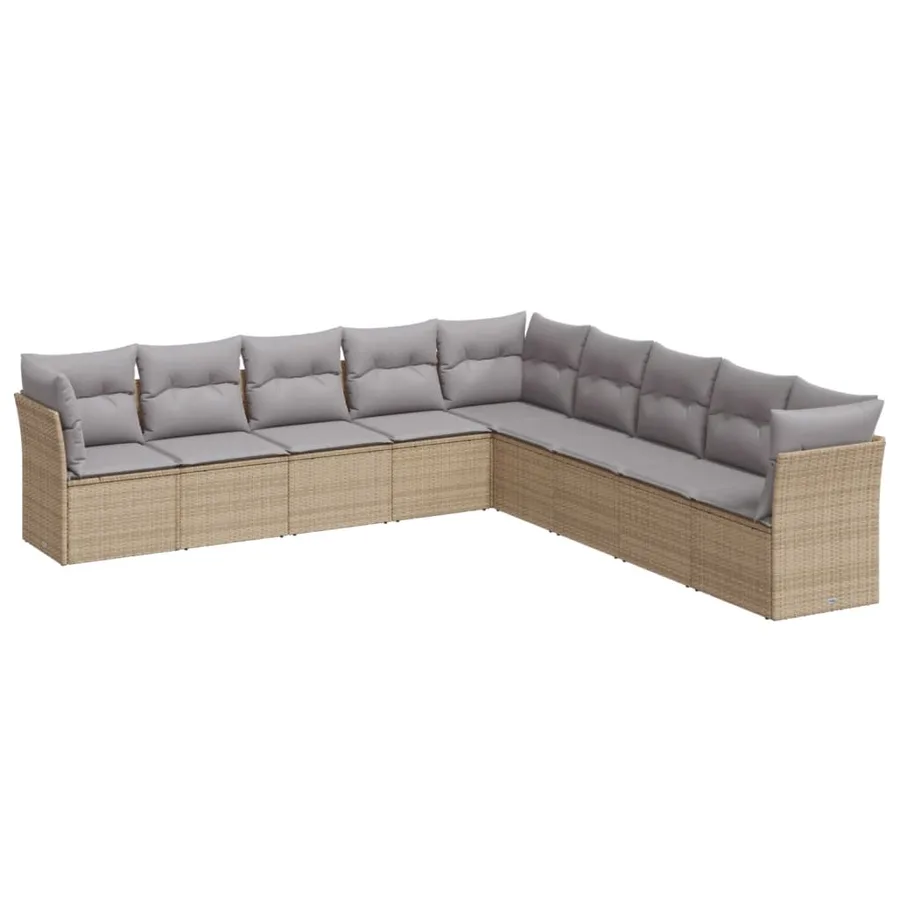 Salon de jardin avec coussins 9 pcs beige résine tressée - 2
