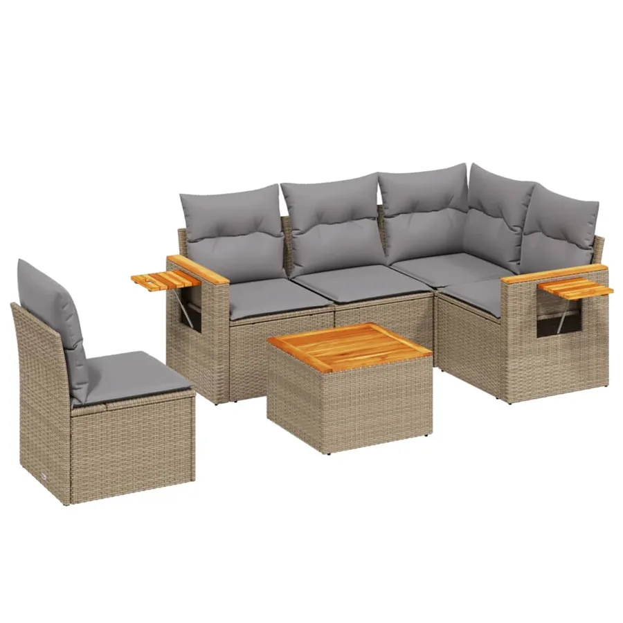 Salon de jardin avec coussins 6 pcs beige résine tressée - 2