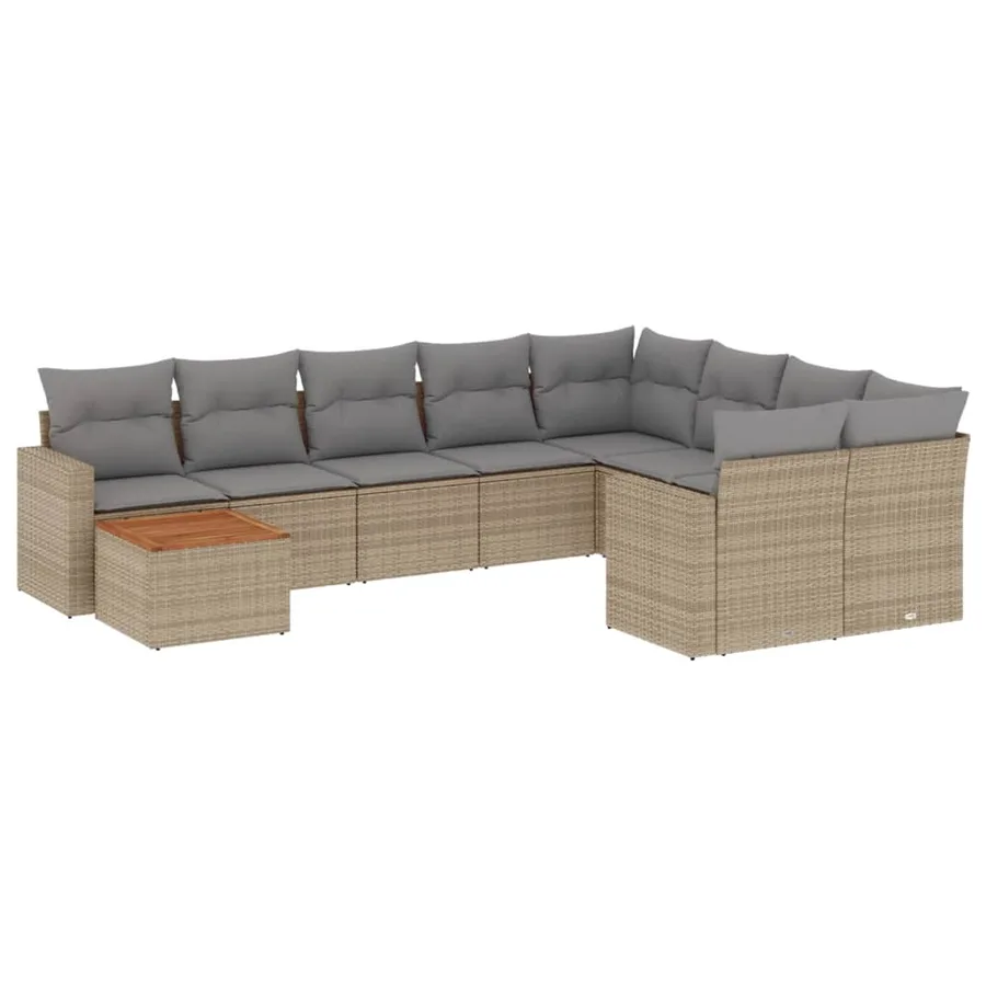 Salon de jardin et coussins 10 pcs mélange beige résine tressée - 2