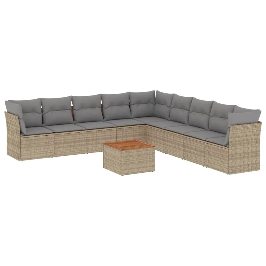 Salon de jardin et coussins 10 pcs mélange beige résine tressée - 2