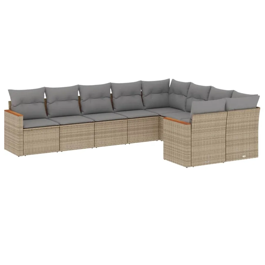 Salon de jardin avec coussins 9 pcs beige résine tressée - 2