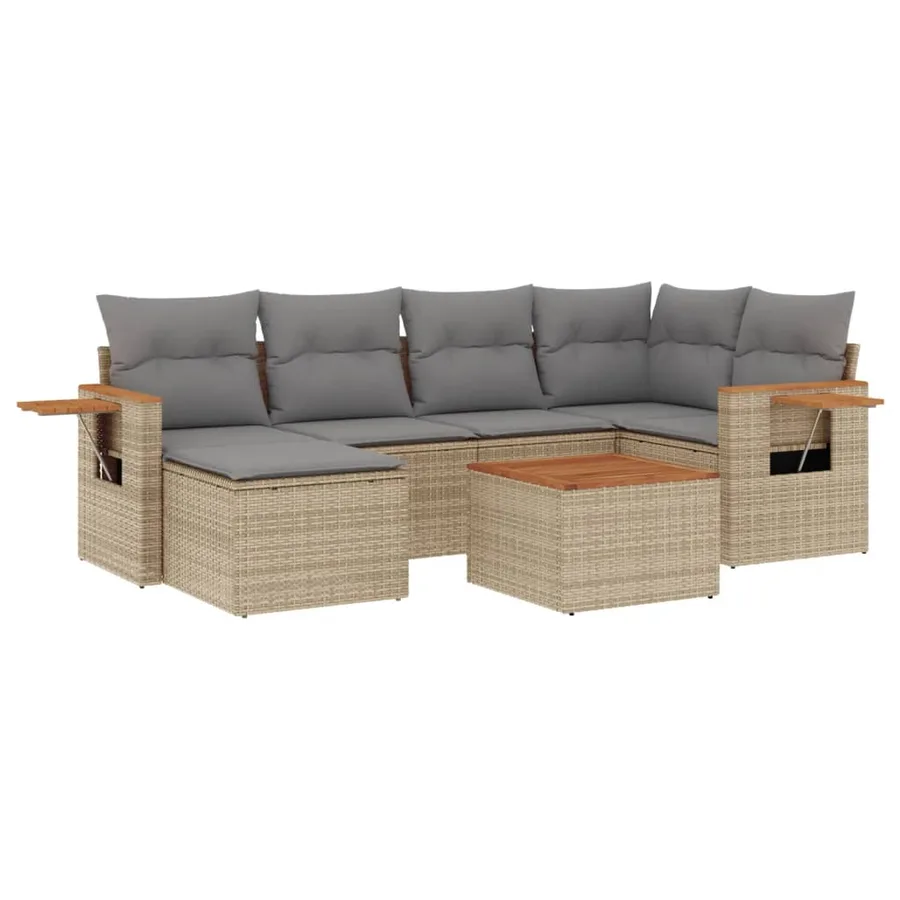 Salon de jardin avec coussins 7 pcs beige résine tressée - 2
