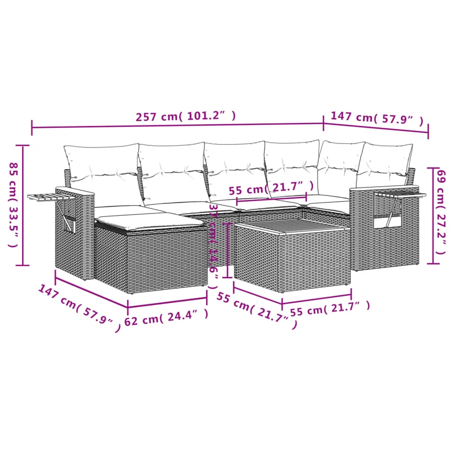 Salon de jardin avec coussins 7 pcs beige résine tressée - 3