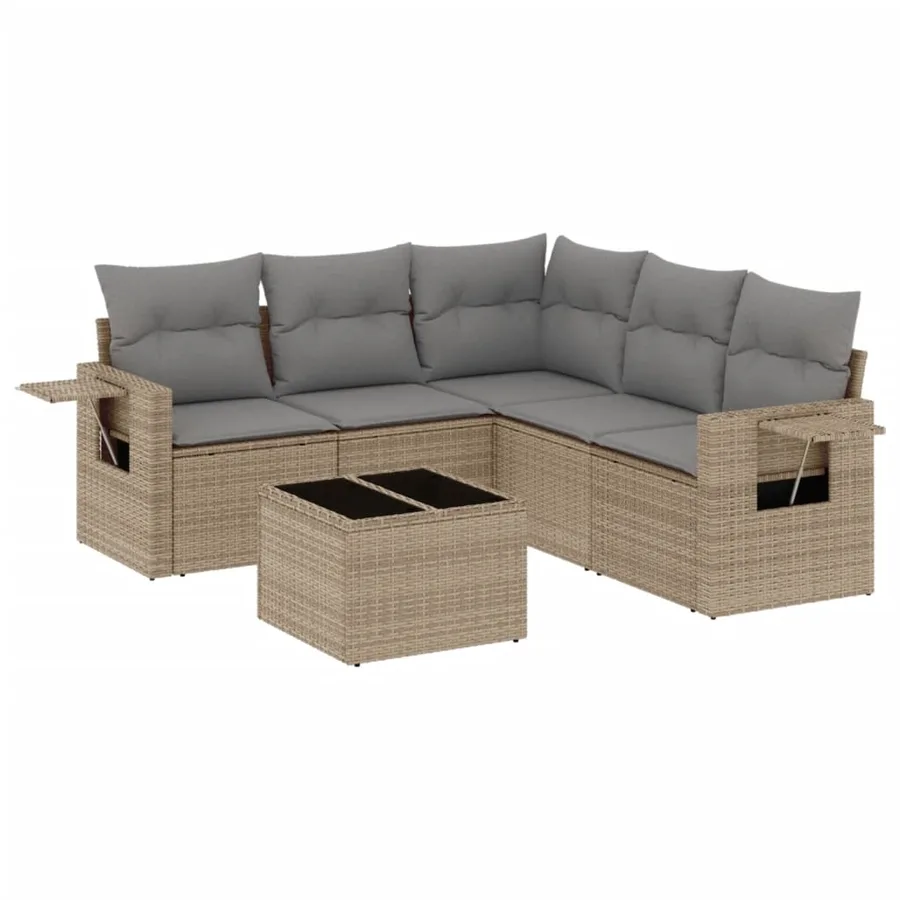 Salon de jardin avec coussins 6 pcs beige résine tressée - 2