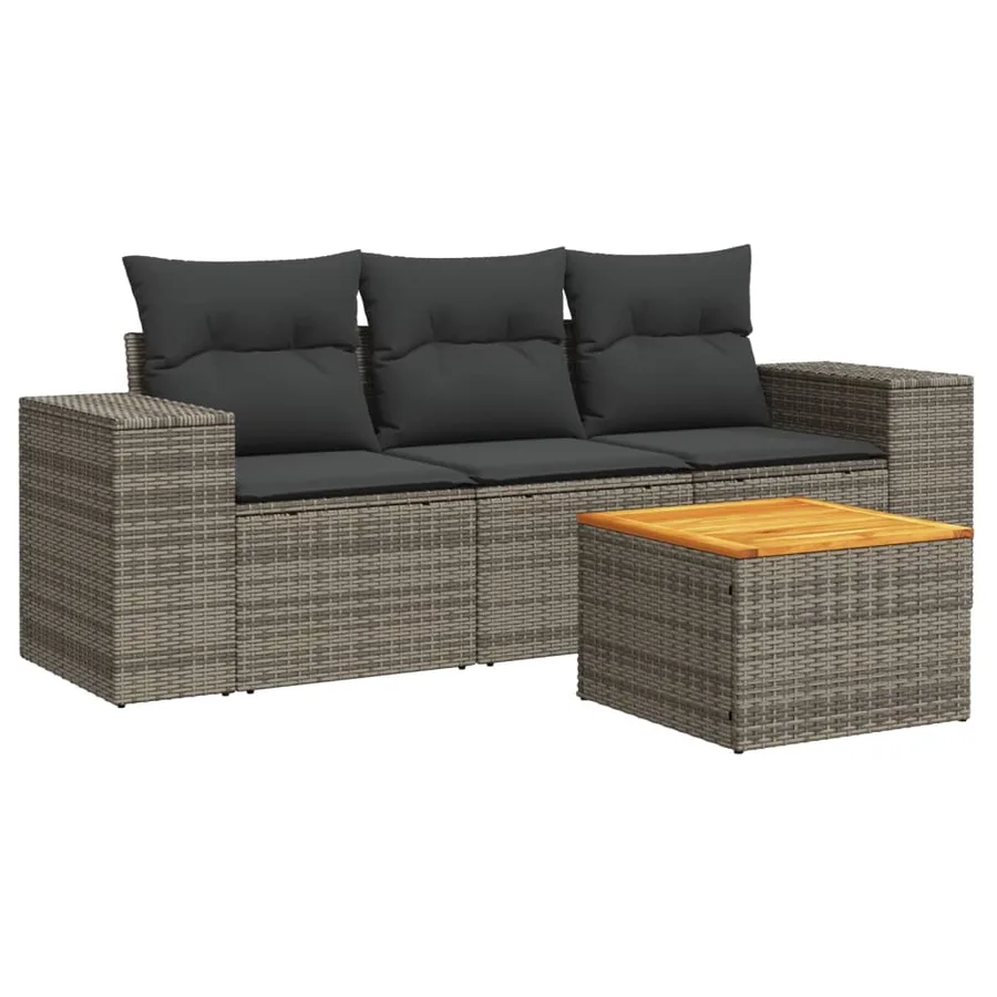 Salon de jardin 4 pcs avec coussins gris résine tressée - 2