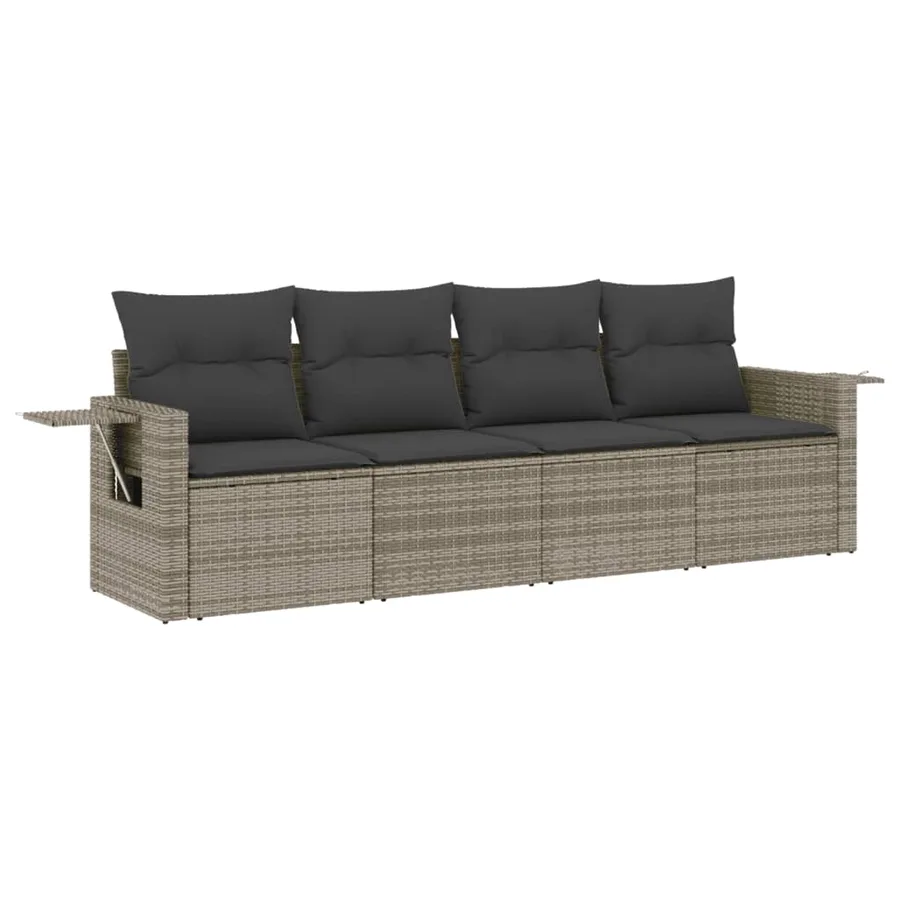 Salon de jardin 4 pcs avec coussins gris résine tressée - 2