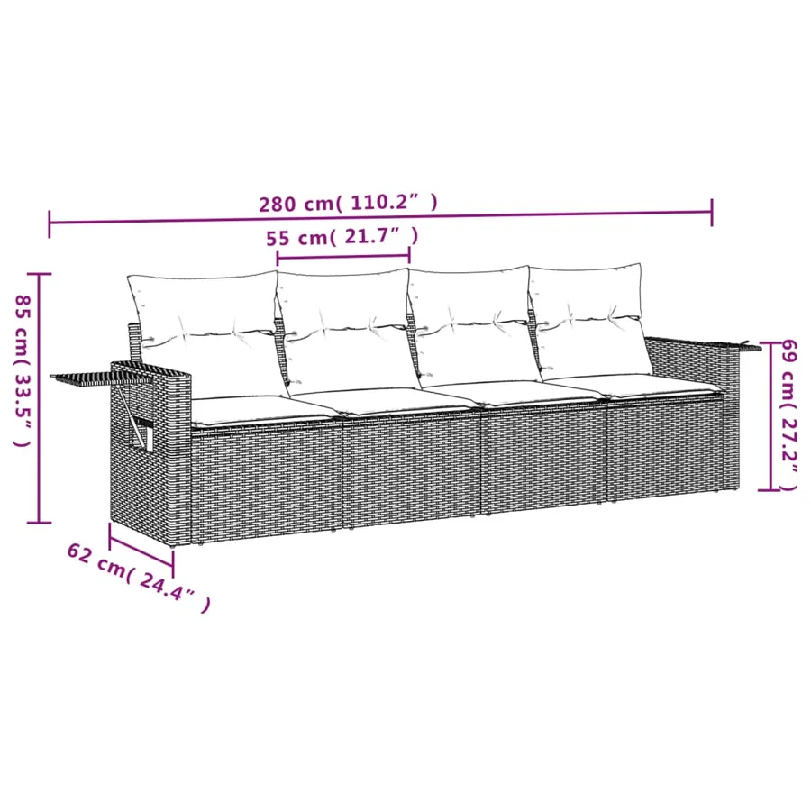 Salon de jardin 4 pcs avec coussins gris résine tressée - 3