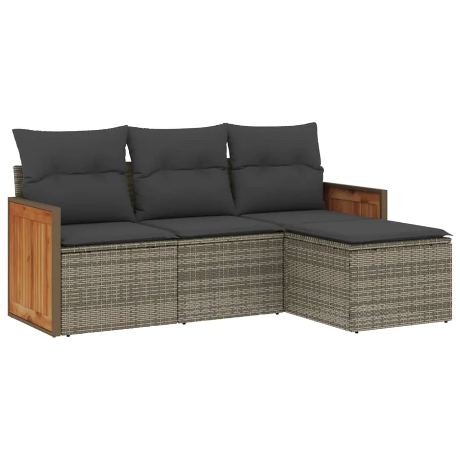 Salon de jardin 4 pcs avec coussins gris résine tressée - 2