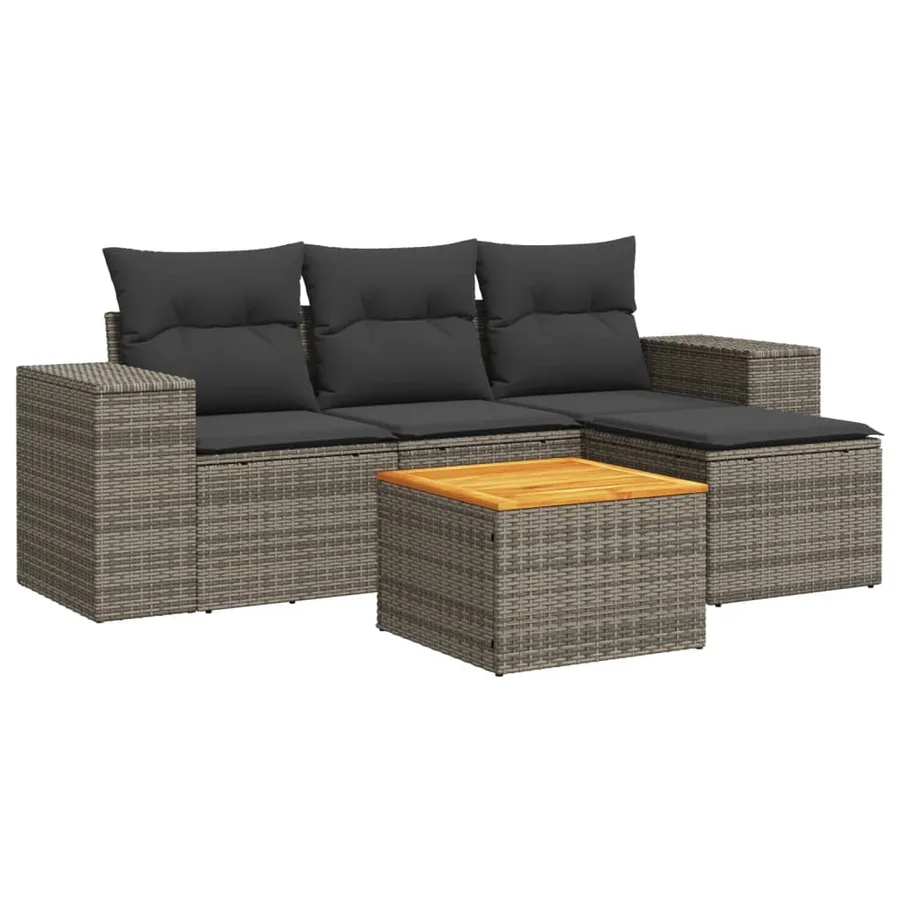 Salon de jardin 5 pcs avec coussins gris résine tressée - 2