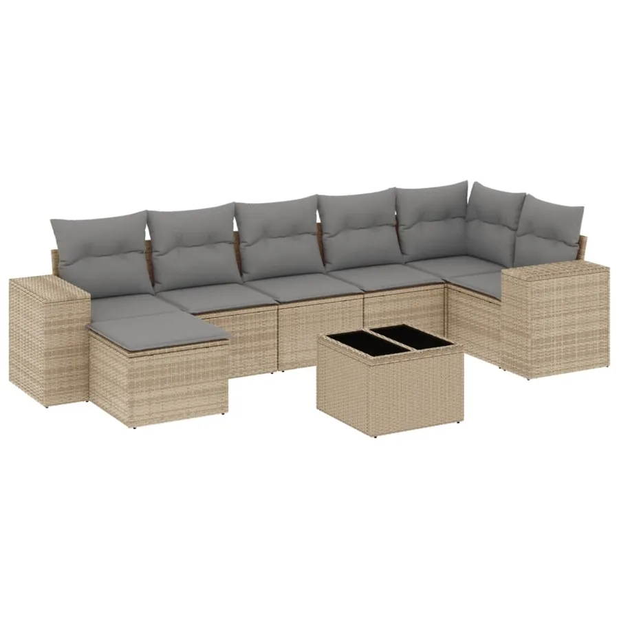 Salon de jardin avec coussins 8 pcs beige résine tressée - 2