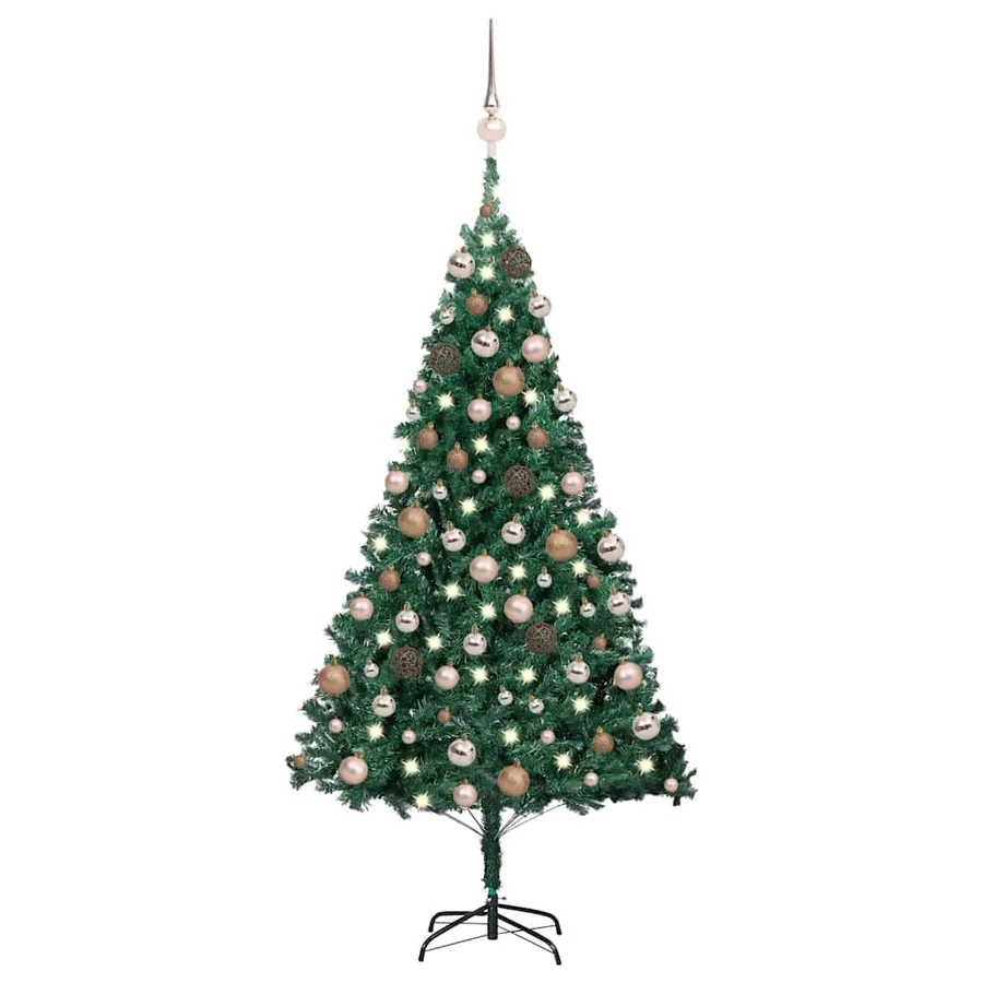 Arbre de Noël artificiel pré-éclairé et boules vert 180 cm PVC
