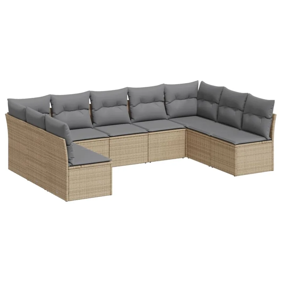 Salon de jardin avec coussins 9 pcs beige résine tressée - 2
