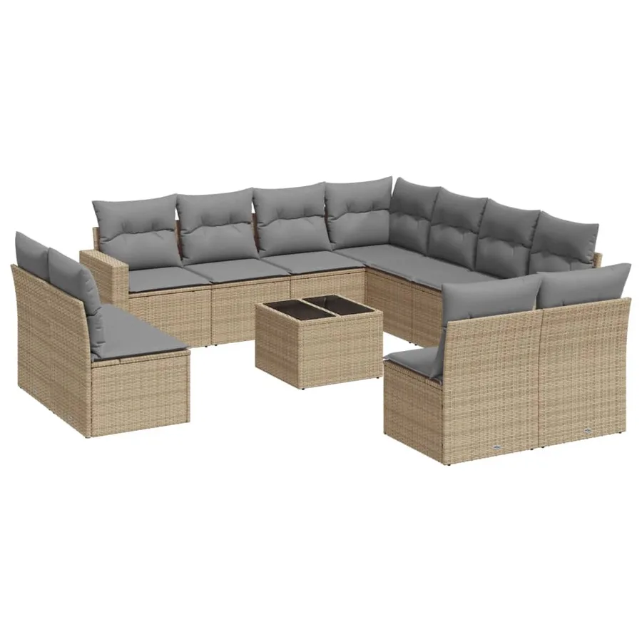 Salon de jardin avec coussins 12 pcs beige résine tressée - 2