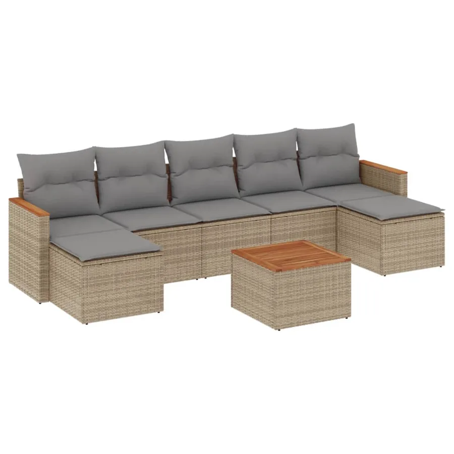 Salon de jardin avec coussins 8 pcs beige résine tressée - 2