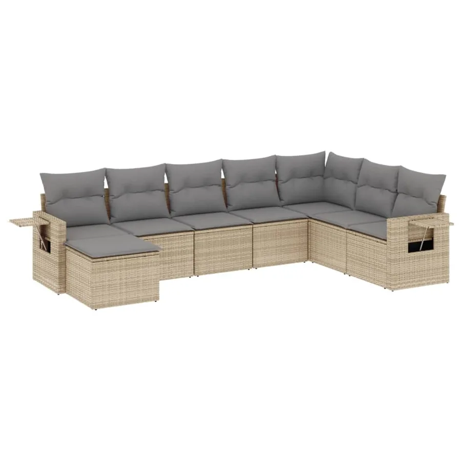 Salon de jardin avec coussins 8 pcs beige résine tressée - 2