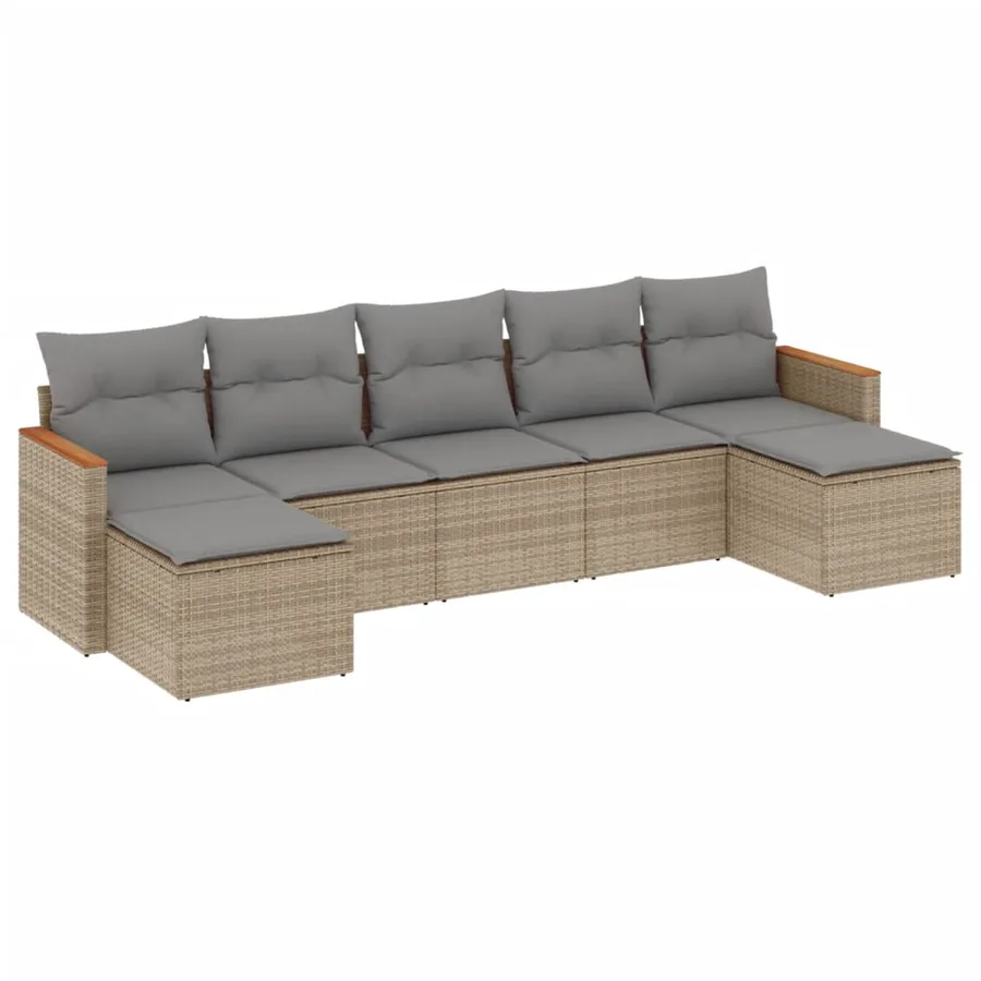 Salon de jardin avec coussins 7 pcs beige résine tressée - 2