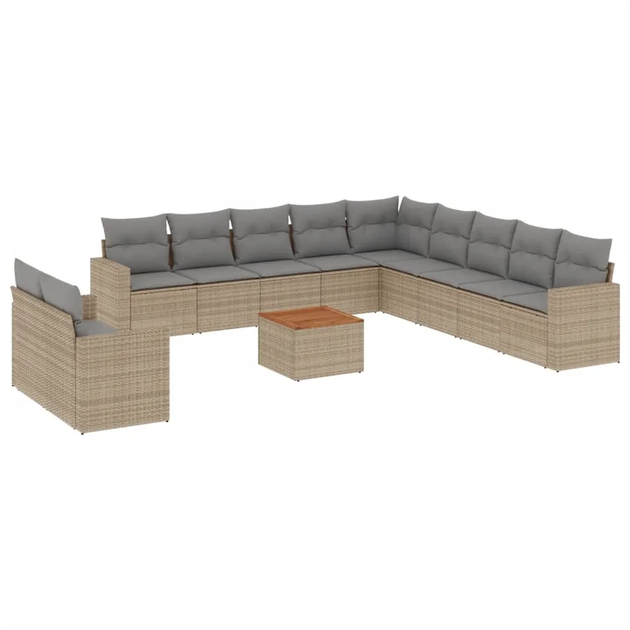 Salon de jardin et coussins 12 pcs mélange beige résine tressée - 2